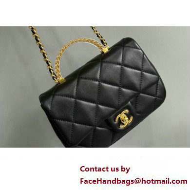 Chanel Lambskin, Resin & Gold-Tone Metal Small Flap Bag with Top Handle AS4848 Black 2024 - Click Image to Close